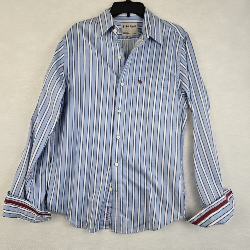 Ezra Fitch Shirt Mens XL Blue Striped Cotton Long Sleeve Button Front Casual